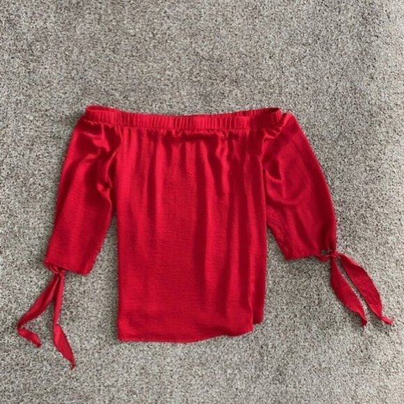 Apt 9 Tango Red Off Shoulder Tie Blouse Medium - Picture 8 of 12